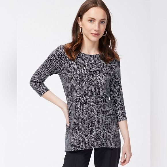 Chicos Zenergy Tunic Top Black White Soft French Terry 3/4 Sleeve Size 1 Medium - Picture 2 of 12